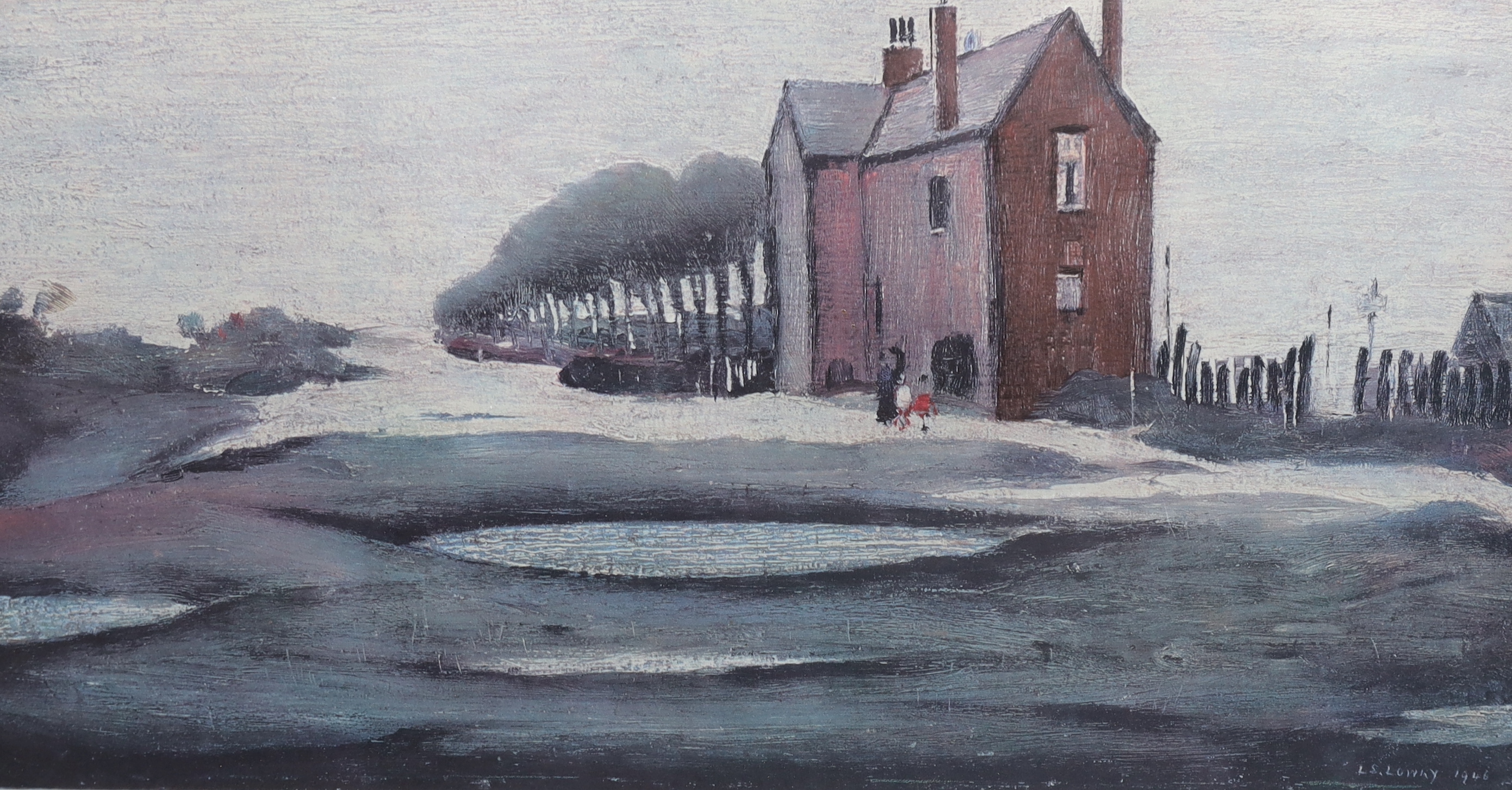 Laurence Stephen Lowry R.A. (English, 1887-1976), 'The Lonely House', offset lithograph, 26.5 x 50cm